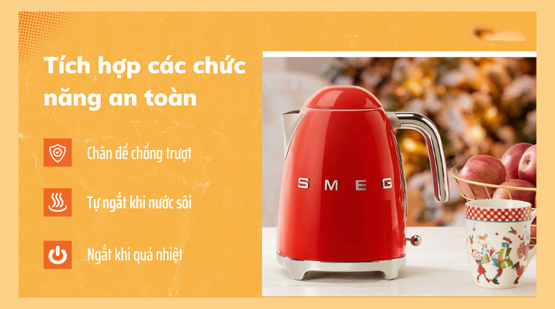 Tích hợp các chức năng an toàn Ấm đun nước SMEG KLF03RDEU 535.43.679