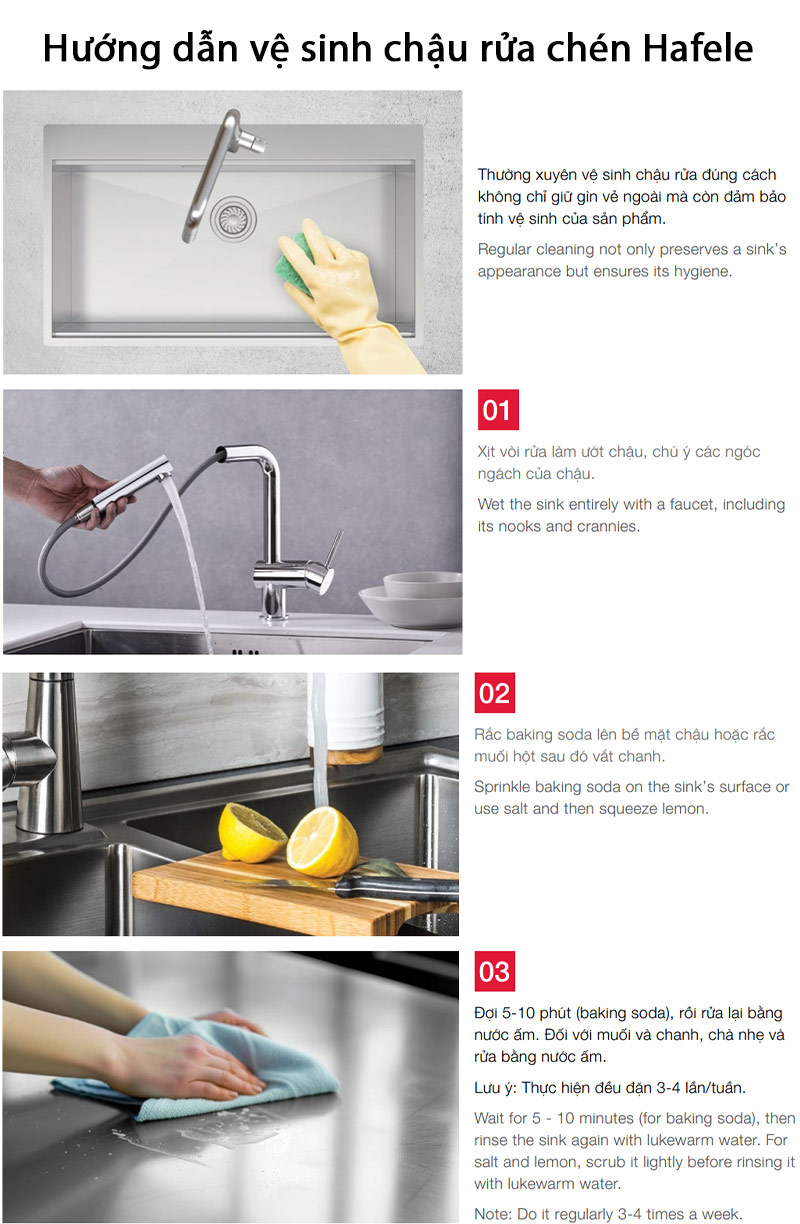 Hướng dẫn vệ sinh Chậu rửa chén Hafele 567.20.637