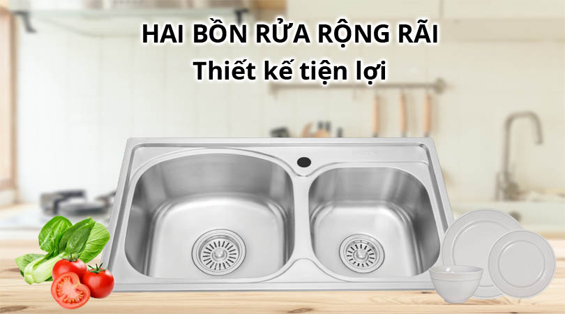 Chậu rửa chén Malloca MS 1011P thiết kế 2 bồn rửa rộng lớn