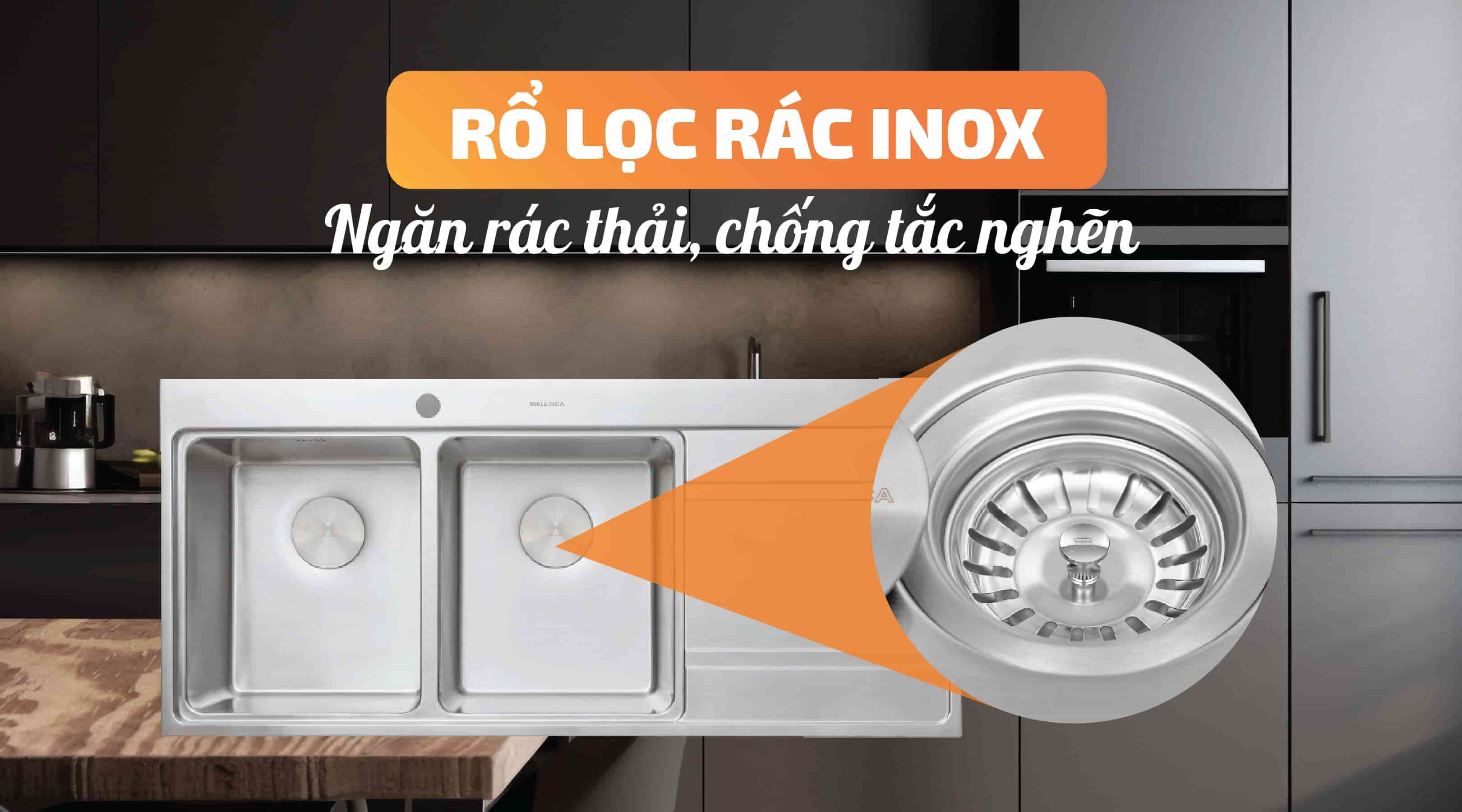 Chậu rửa chén Malloca MS 8804 - Rổ lọc rác bằng inox