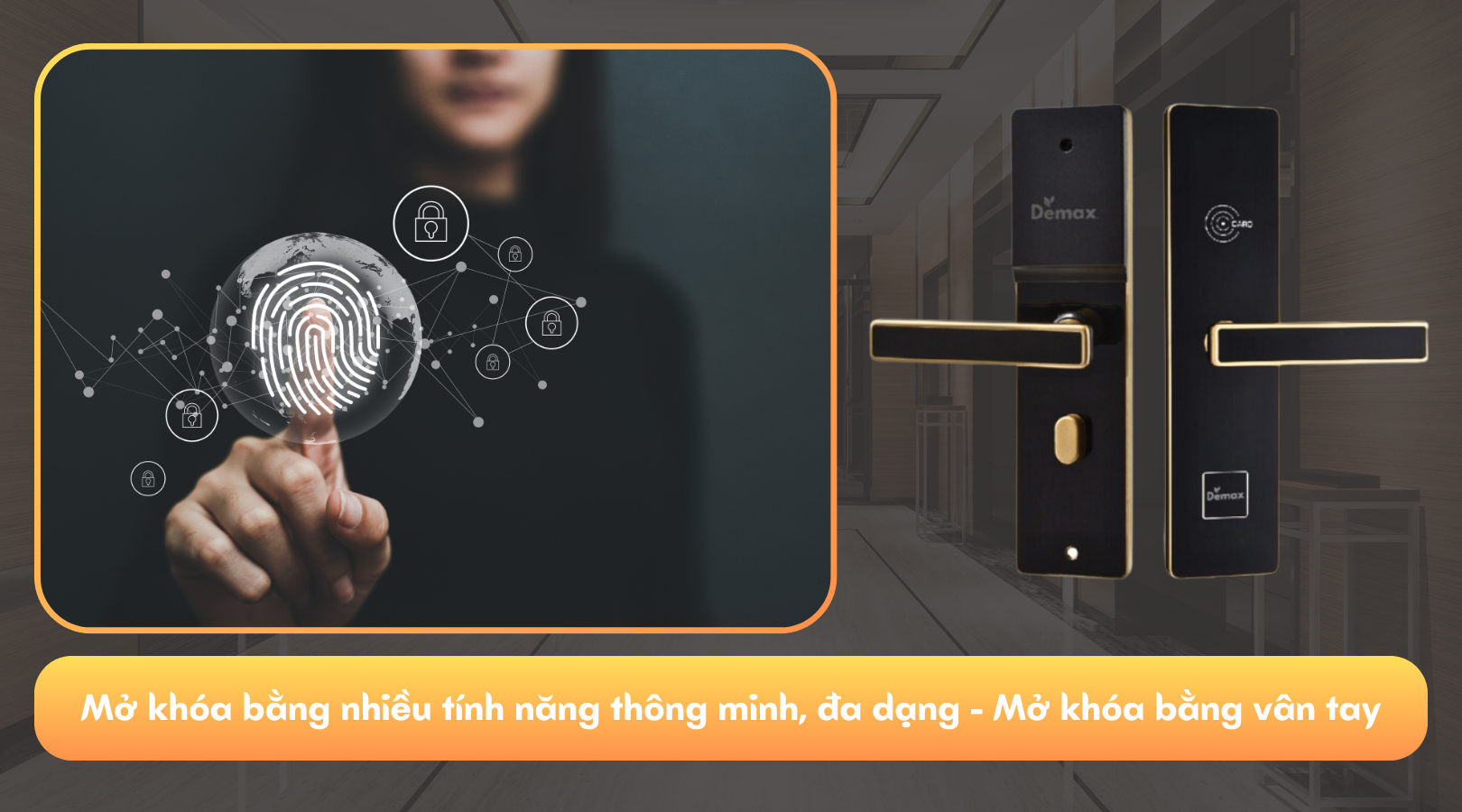 Khóa điện tử Demax HSL606 SB viền vàng không chỉ mang đến sự tiện lợi mà còn đảm bảo an ninh tối ưu với hệ thống mở khóa đa dạng, linh hoạt