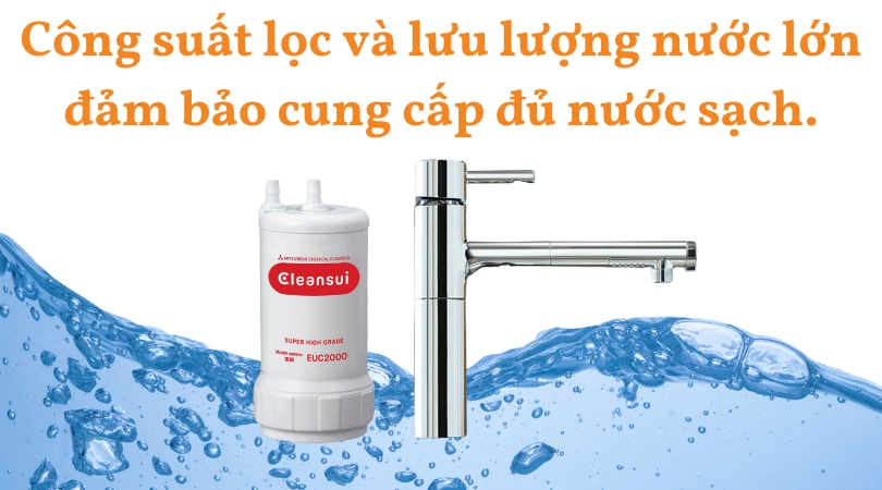 Công suất lọc và lưu lượng nước lớn đảm bảo cung cấp đủ nước sạch 