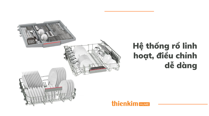 Hệ thống rổ linh hoạt, điều chỉnh dễ dàng Máy rửa chén độc lập Bosch HMH.SMS4HCI48E Series 4