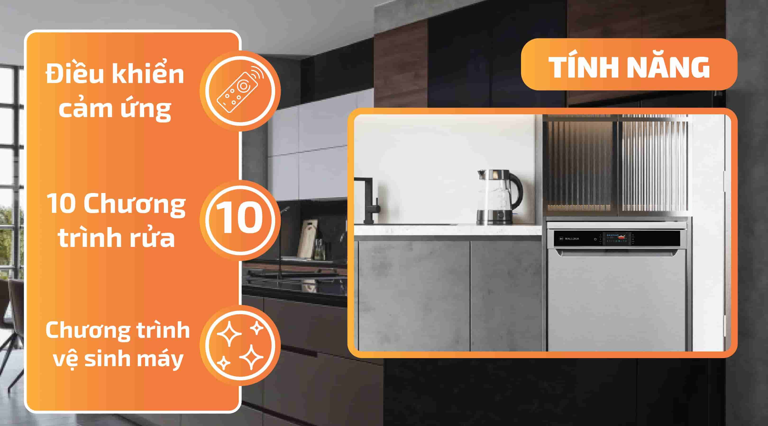 Máy rửa chén Malloca MDW14-S10TFT tính năng