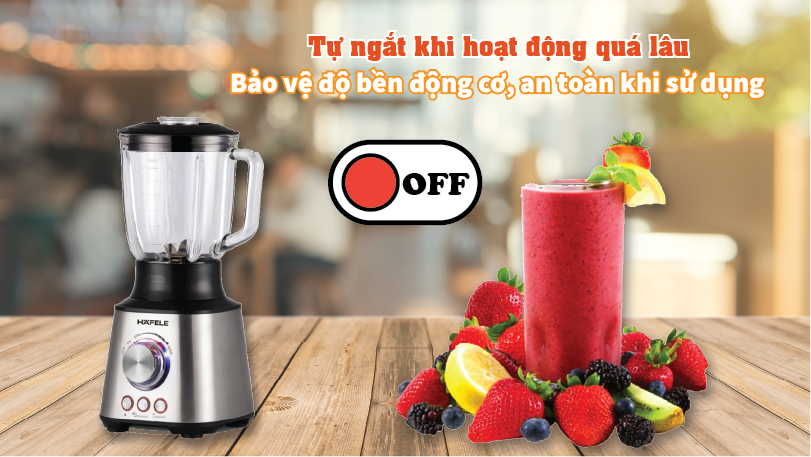 Tự ngắt khi hoạt động quá lâu bảo vệ độ bền động cơ, an toàn khi sử dụng Máy xay sinh tố để bàn Hafele 535.43.262