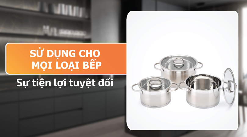 Bộ nồi inox Malloca TE-025  - Sử dụng cho mọi loại bếp