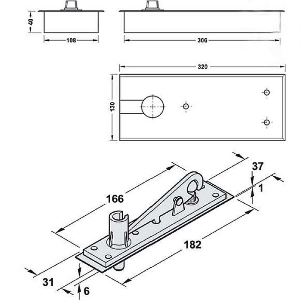 ảnh sản phẩm Bản lề sàn EN2 80kg Hafele 932.77.000