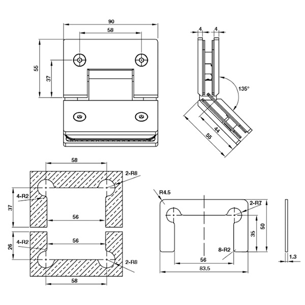 ảnh sản phẩm Bản lề kính-kính Hafele 135 độ 981.77.949