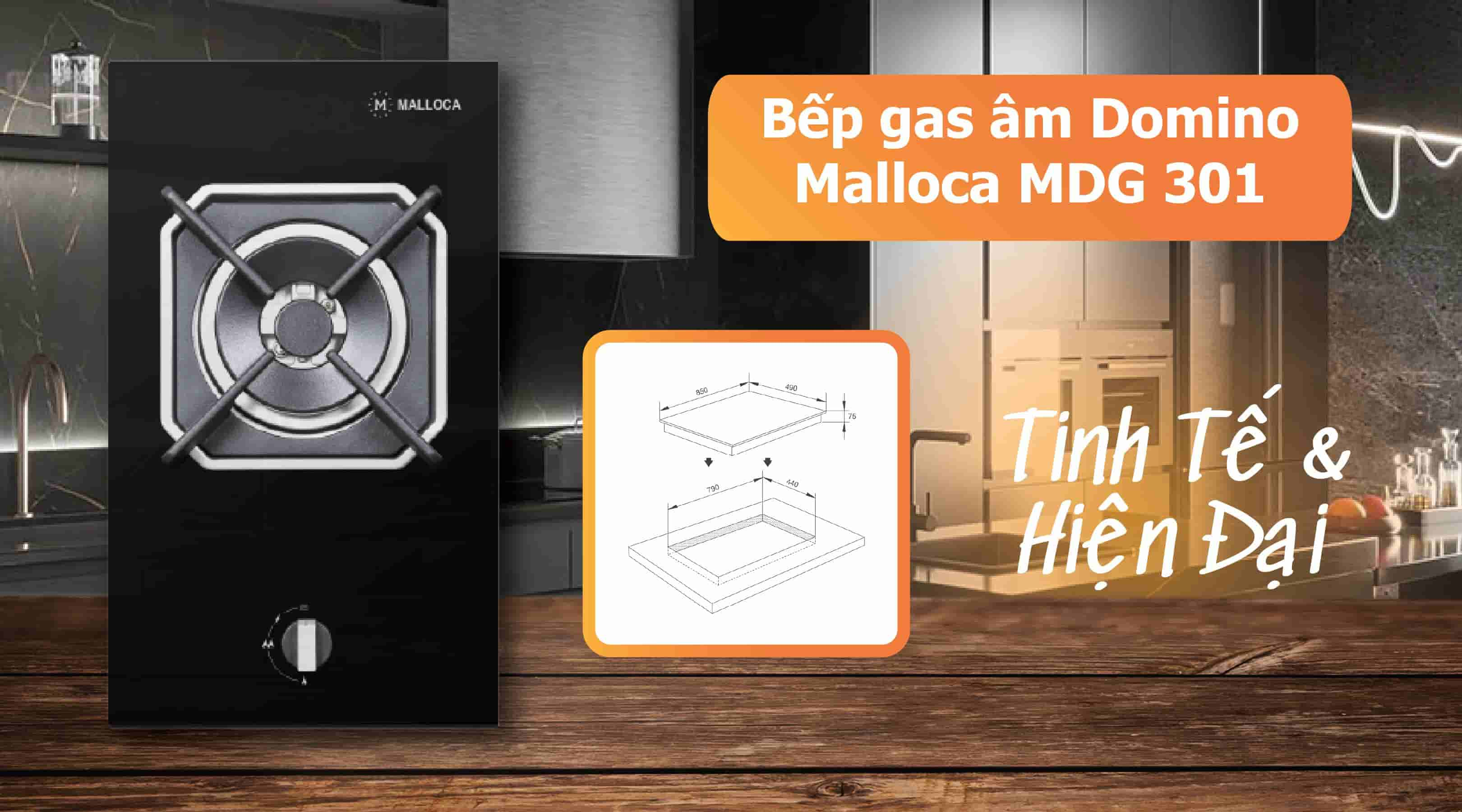 Bếp gas âm 1 bếp Domino Malloca MDG 301