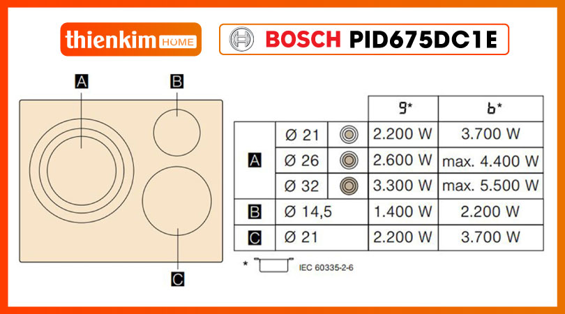 Công suất Bếp từ Bosch PID675DC1E Serie 8