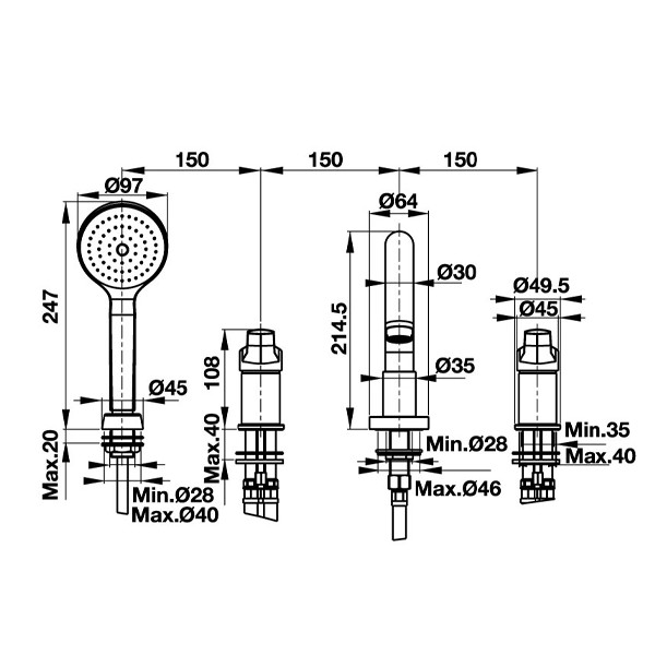 ảnh sản phẩm Bộ Trộn Bồn Tắm 4 Lỗ Hafele 589.02.607