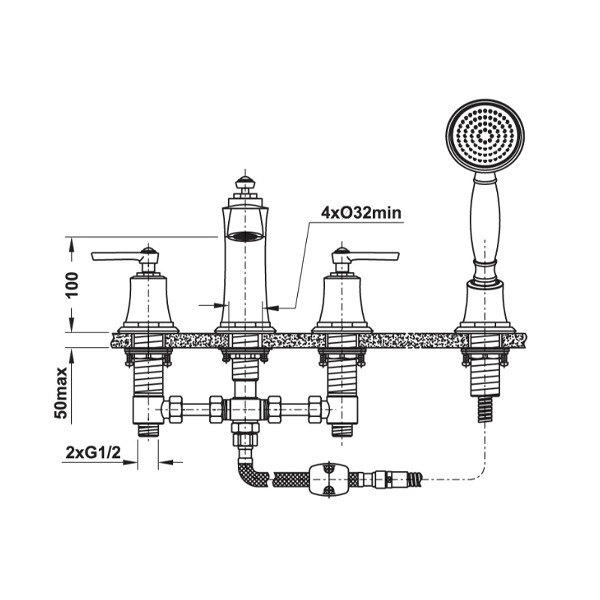 ảnh sản phẩm Bộ Trộn Bồn Tắm 4 Lỗ Kyoto Hafele 589.35.064