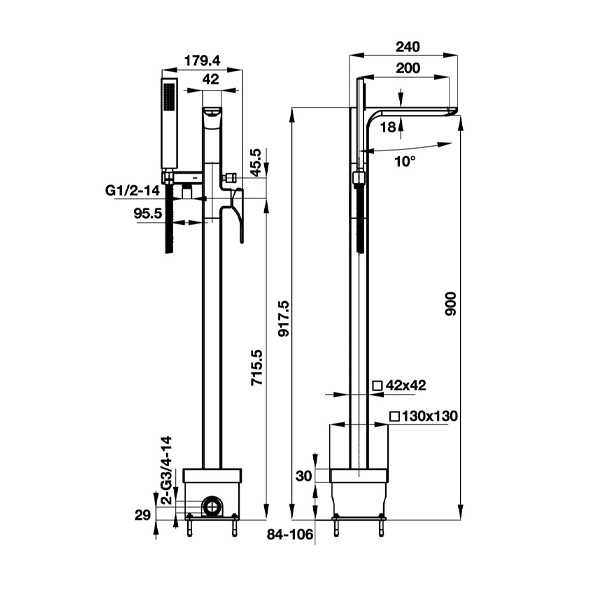 ảnh sản phẩm Bộ Trộn Bồn Tắm Đặt Sàn Regal Hafele 495.61.128