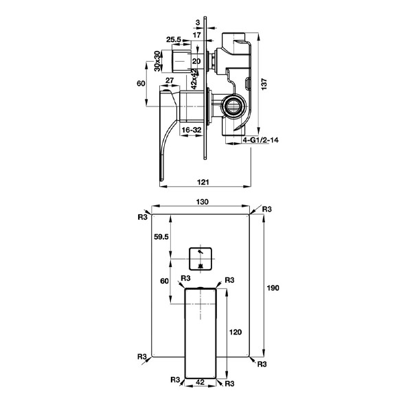 ảnh sản phẩm Bộ trộn âm 2 đường nước Hafele Regal 495.61.127