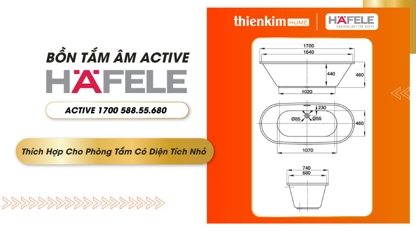 Thích hợp cho phòng tắm có diện tích nhỏ Bồn tắm Hafele âm ACTIVE 1700 588.55.680