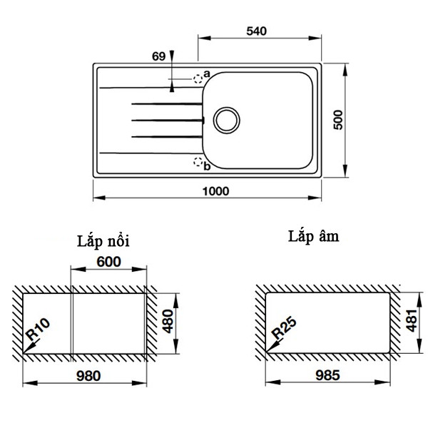 ảnh sản phẩm Chậu rửa chén Hafele HS-GSD10050 570.36.350