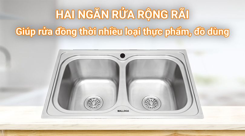 Chậu rửa chén Malloca - Thiết kế 2 ngăn tinh tế, sang trọng.