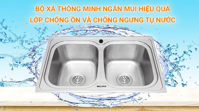 Chậu rửa chén Malloca - Bộ xả thông minh, ngăn mùi hiệu quả