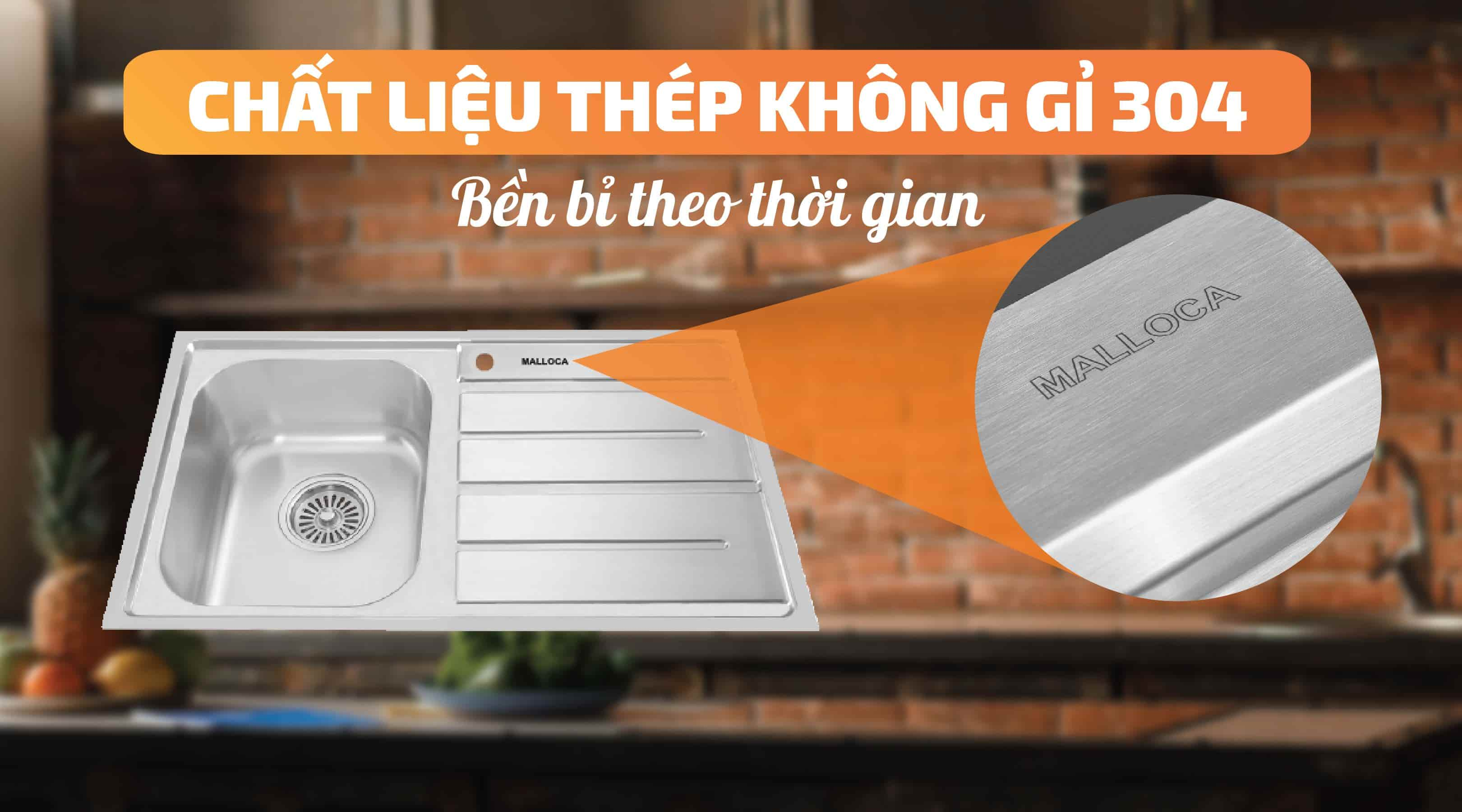 Chậu rửa chén Malloca MS 1017 NEW - Chất liệu thép không gỉ