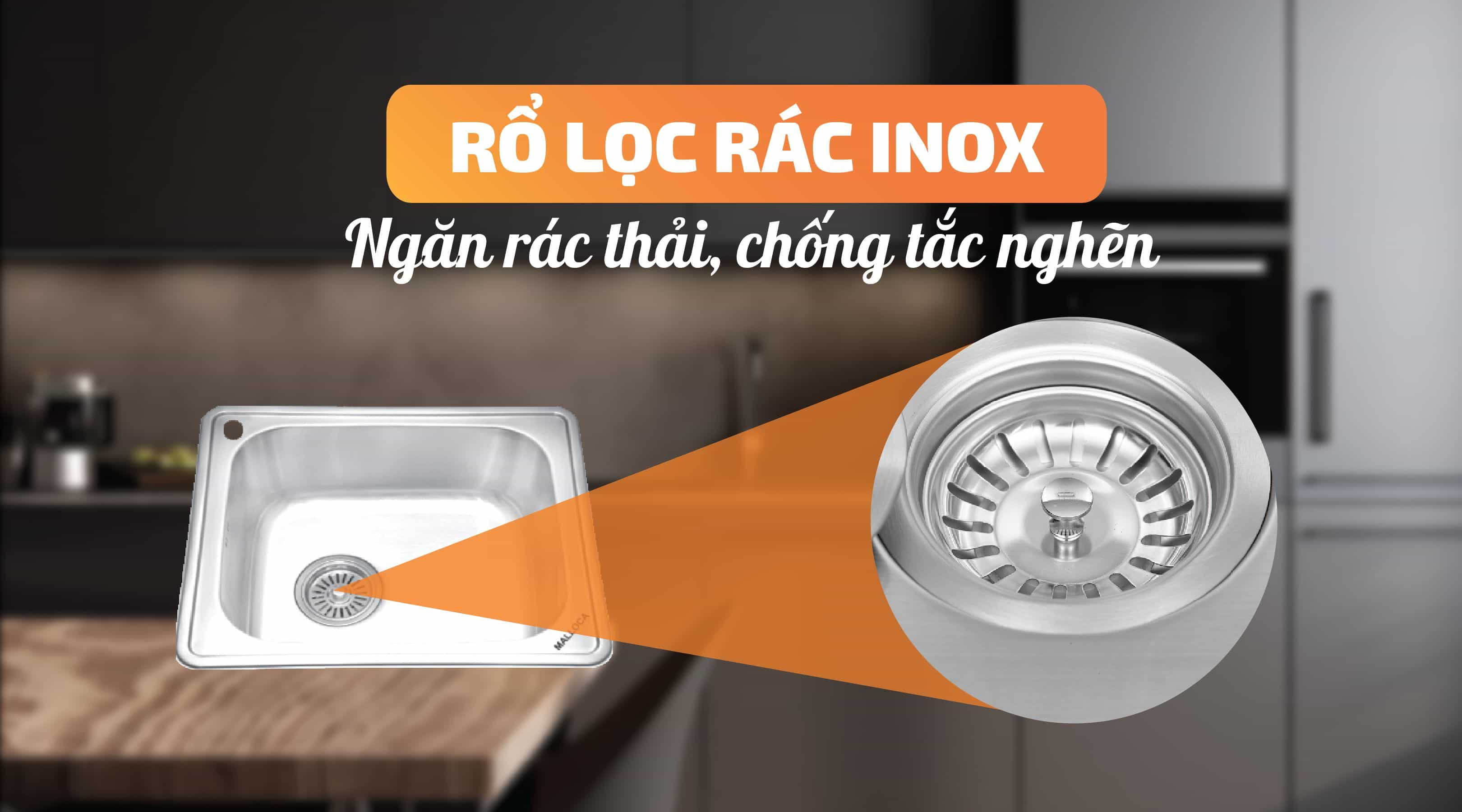 Chậu rửa chén Malloca MS 1023 - Bộ lọc rác bằng Inox