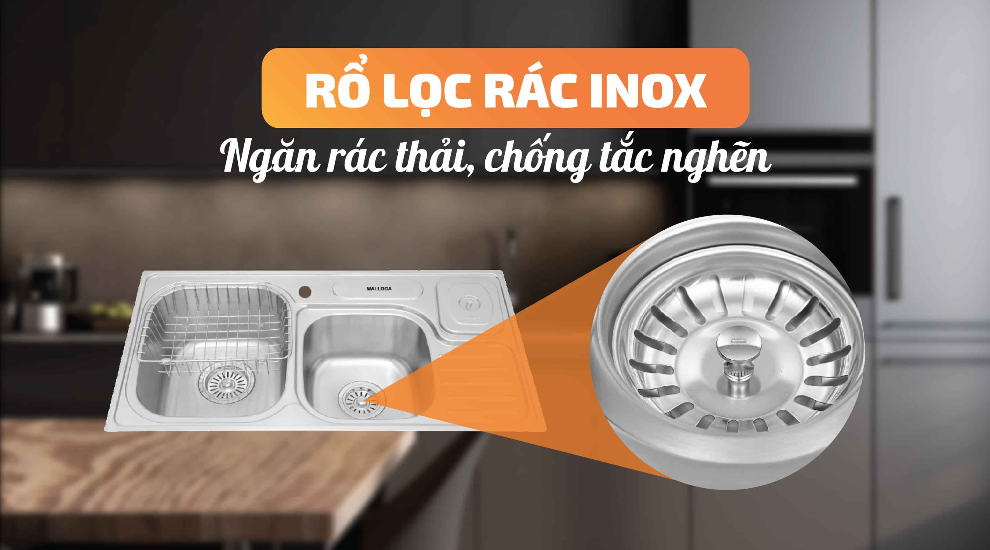 Chậu rửa chén Malloca MS 1024 - Rổ lọc bằng Inox