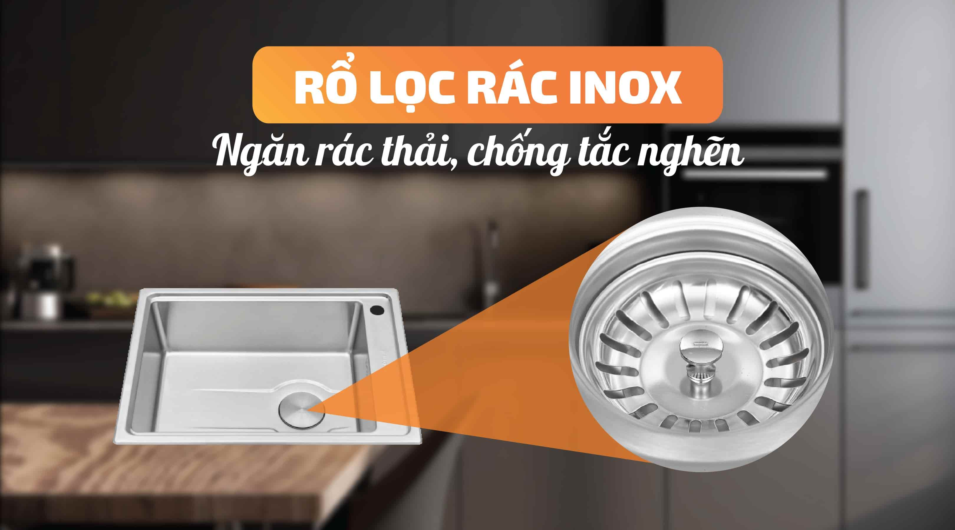 Chậu rửa chén Malloca MS 5066W -  Rổ lọc rác inox