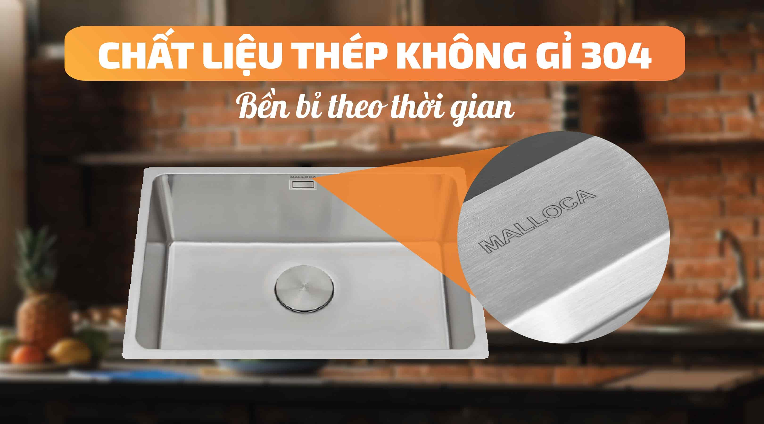 Chậu rửa chén Malloca MS 6070 - Chất liệu thép không gỉ