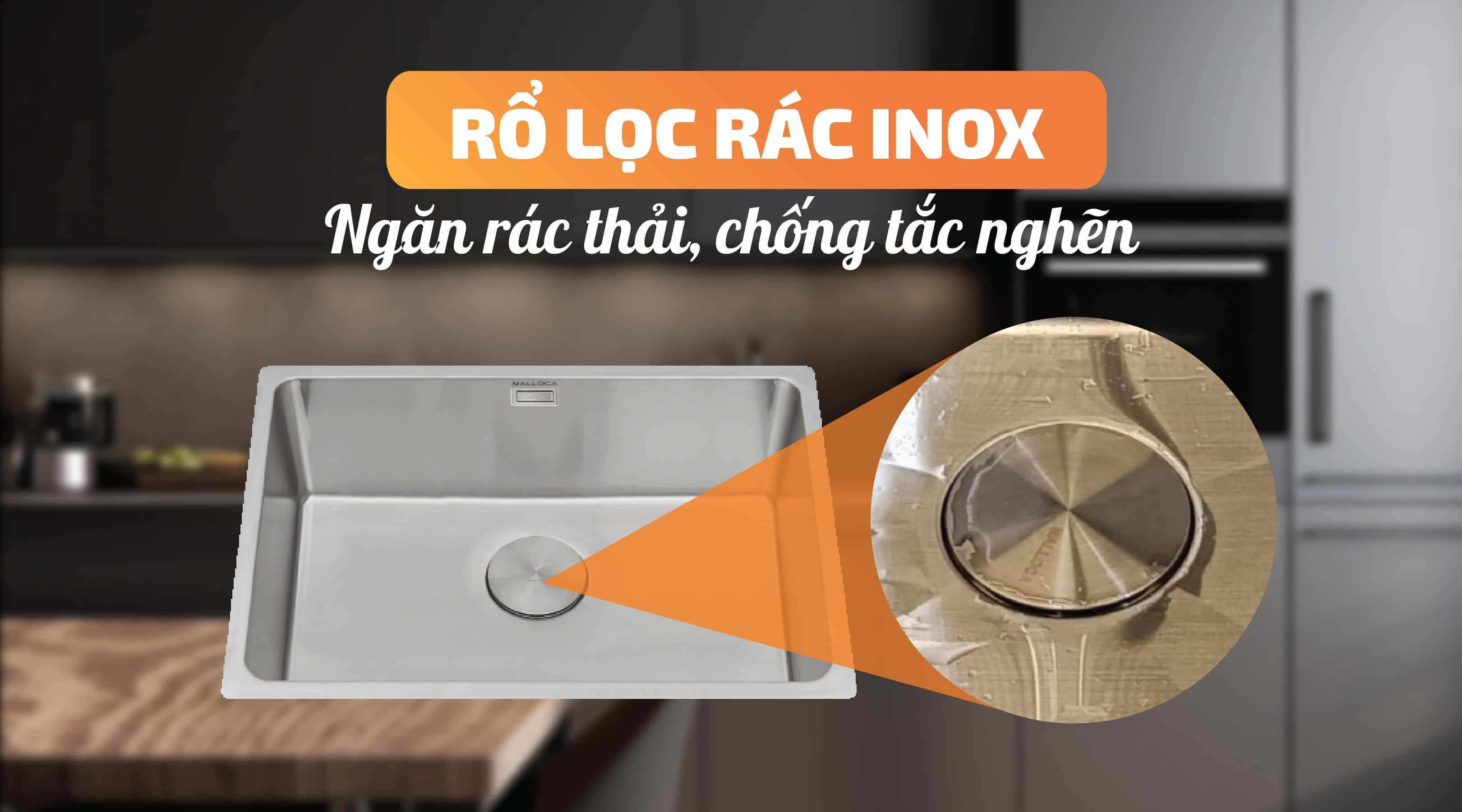 Chậu rửa chén Malloca MS 6070 - Rổ lọc rác Inox