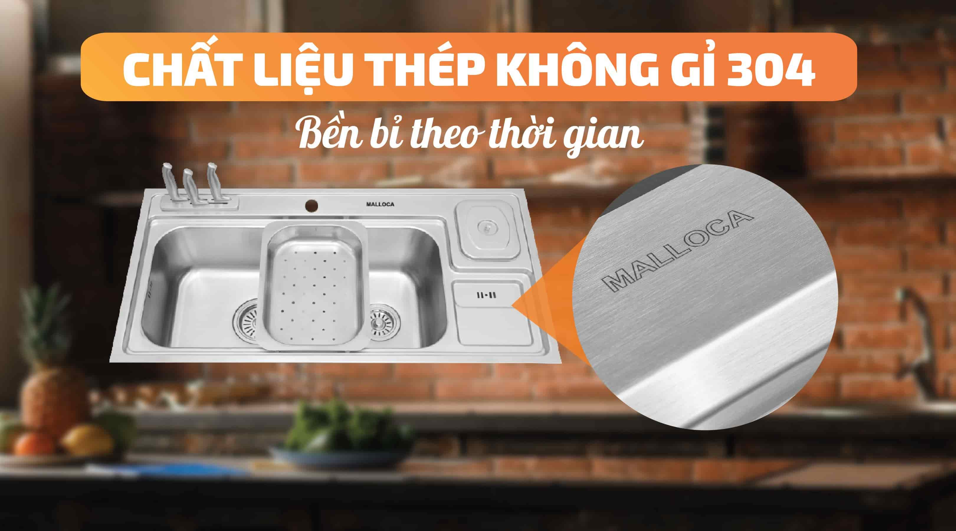 Chậu rửa chén Malloca MS 8809 - Chất liệu thép khôn gỉ