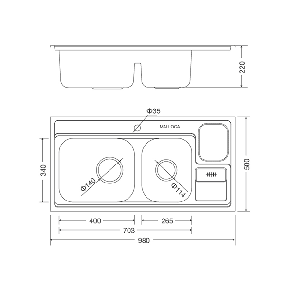 ảnh sản phẩm Chậu rửa chén Malloca MS 8809