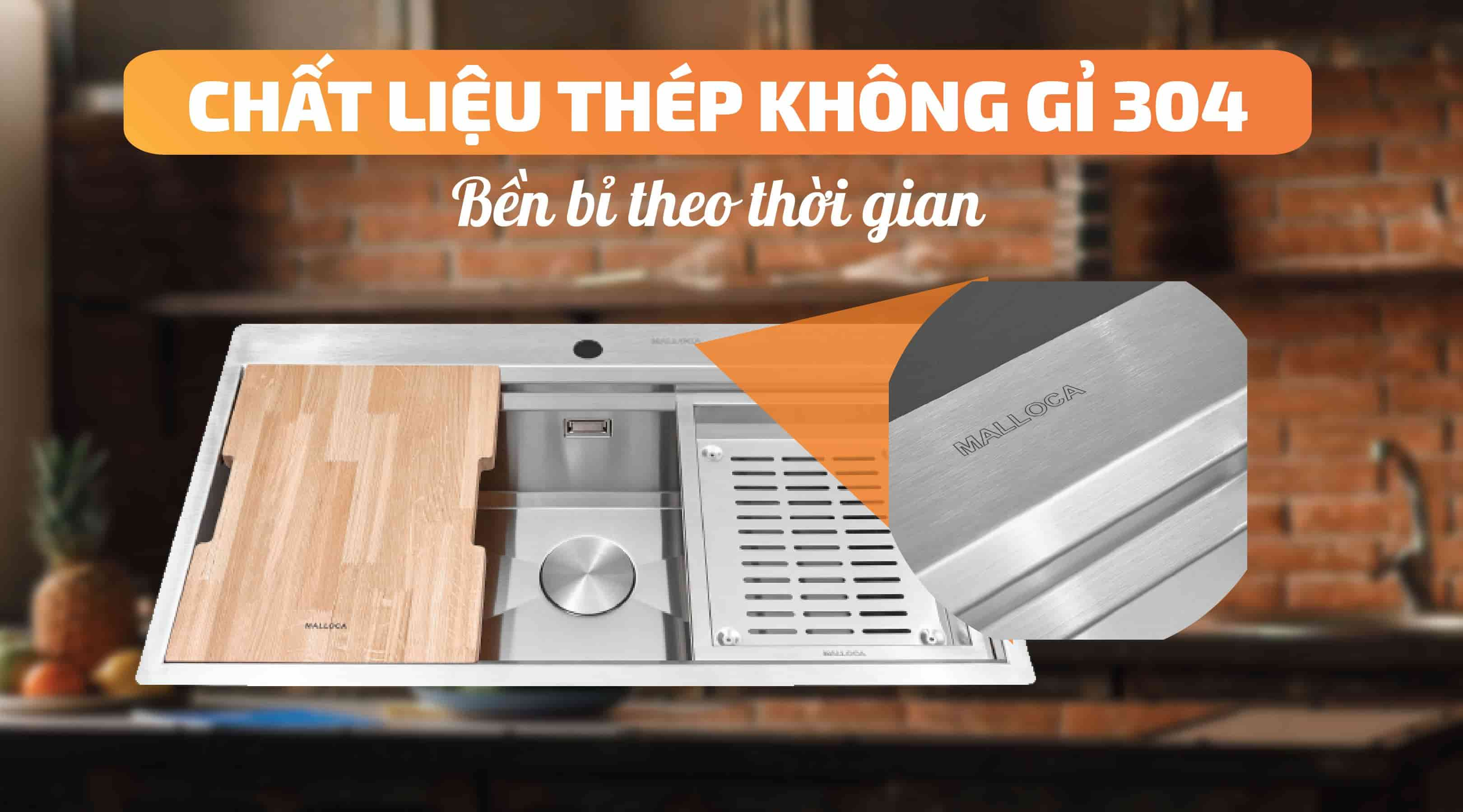 Chậu rửa chén Malloca Slide MS 861 - Chất liệu thép không gỉ