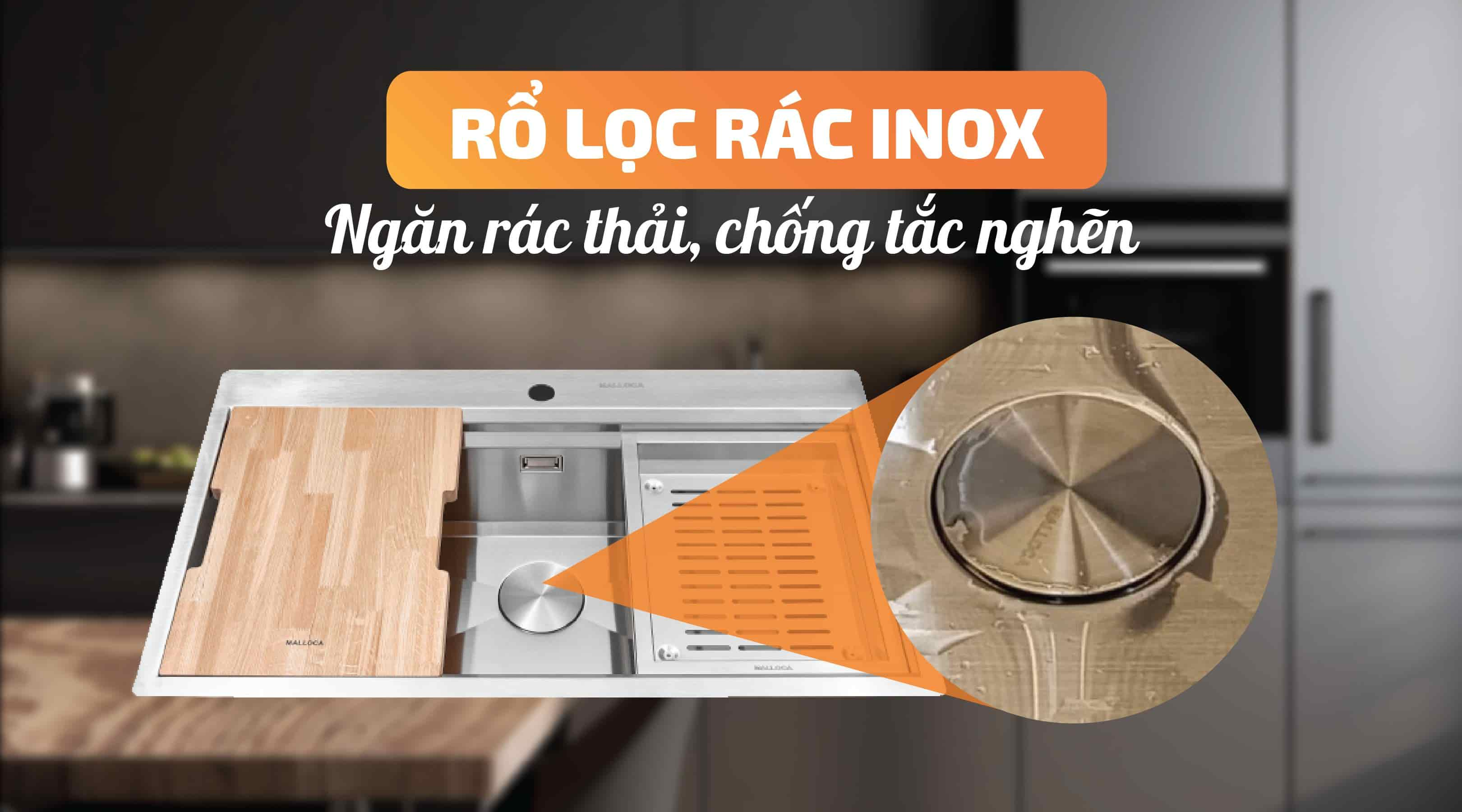 Chậu rửa chén Malloca Slide MS 861 - Rổ lọc rác Inox