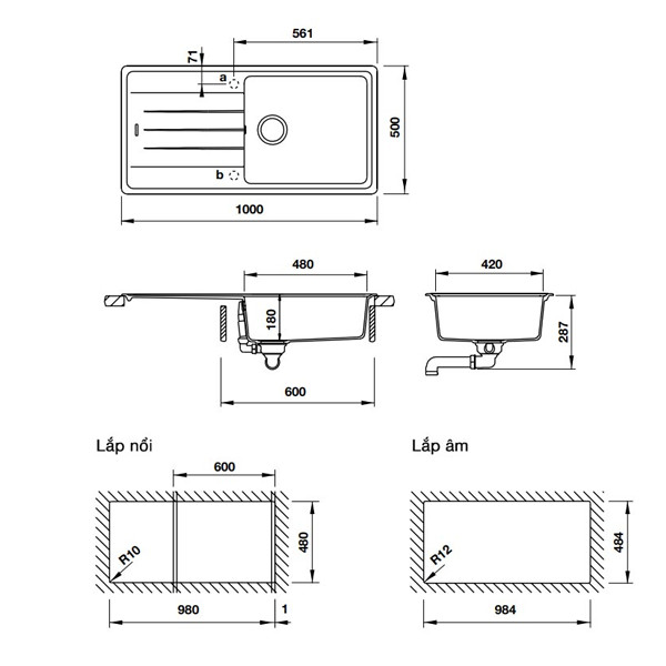 ảnh sản phẩm Chậu rửa chén Hafele HS20-GED1S60 570.32.330