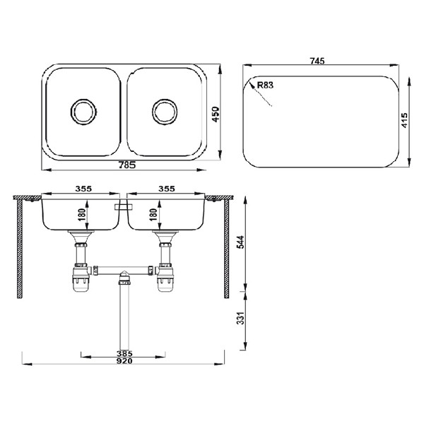 ảnh sản phẩm Chậu rửa chén Hafele HS20-SSN2R90S 567.20.506