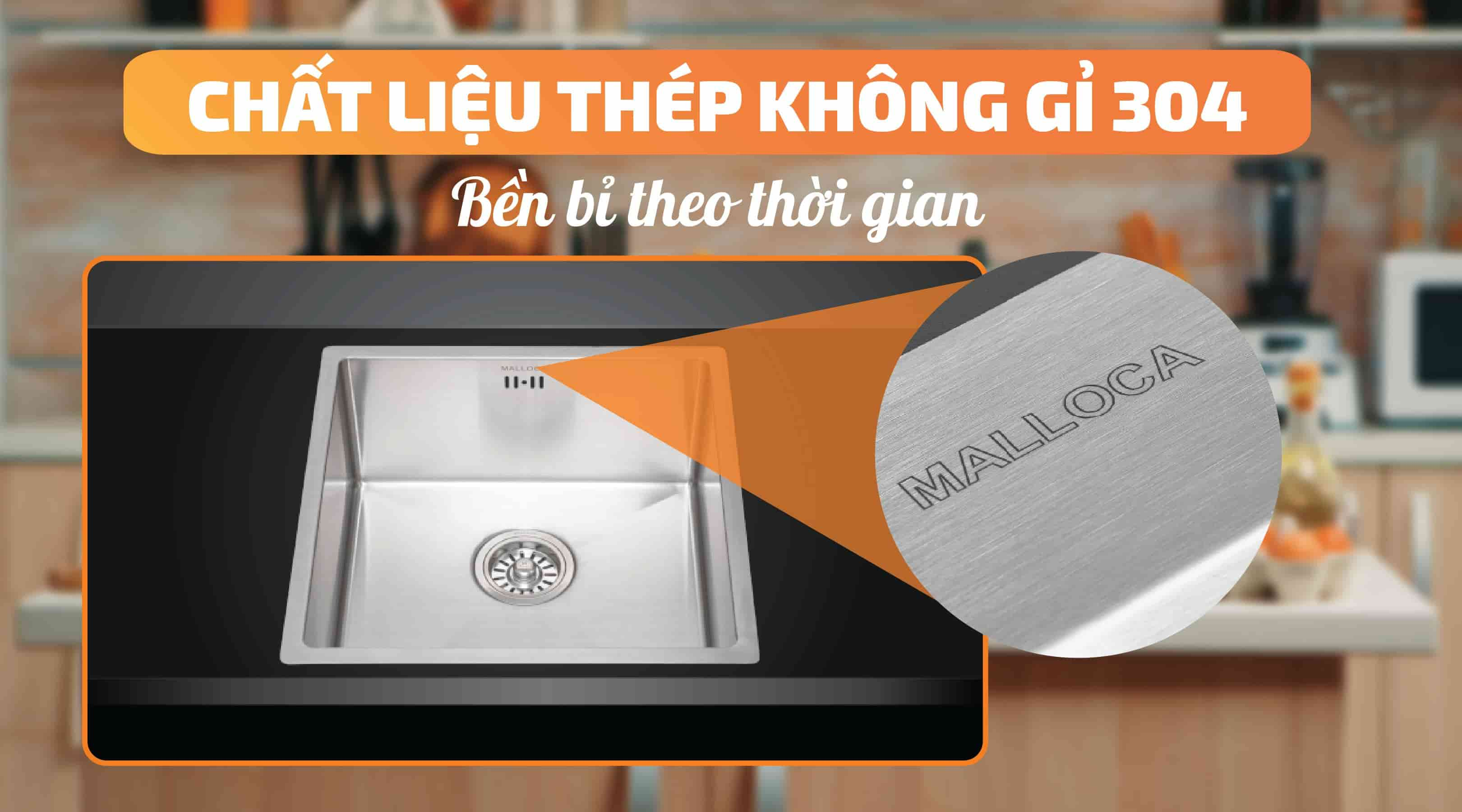 Chậu rửa chén Malloca MS 1044P - Chất liệu thép không gỉ