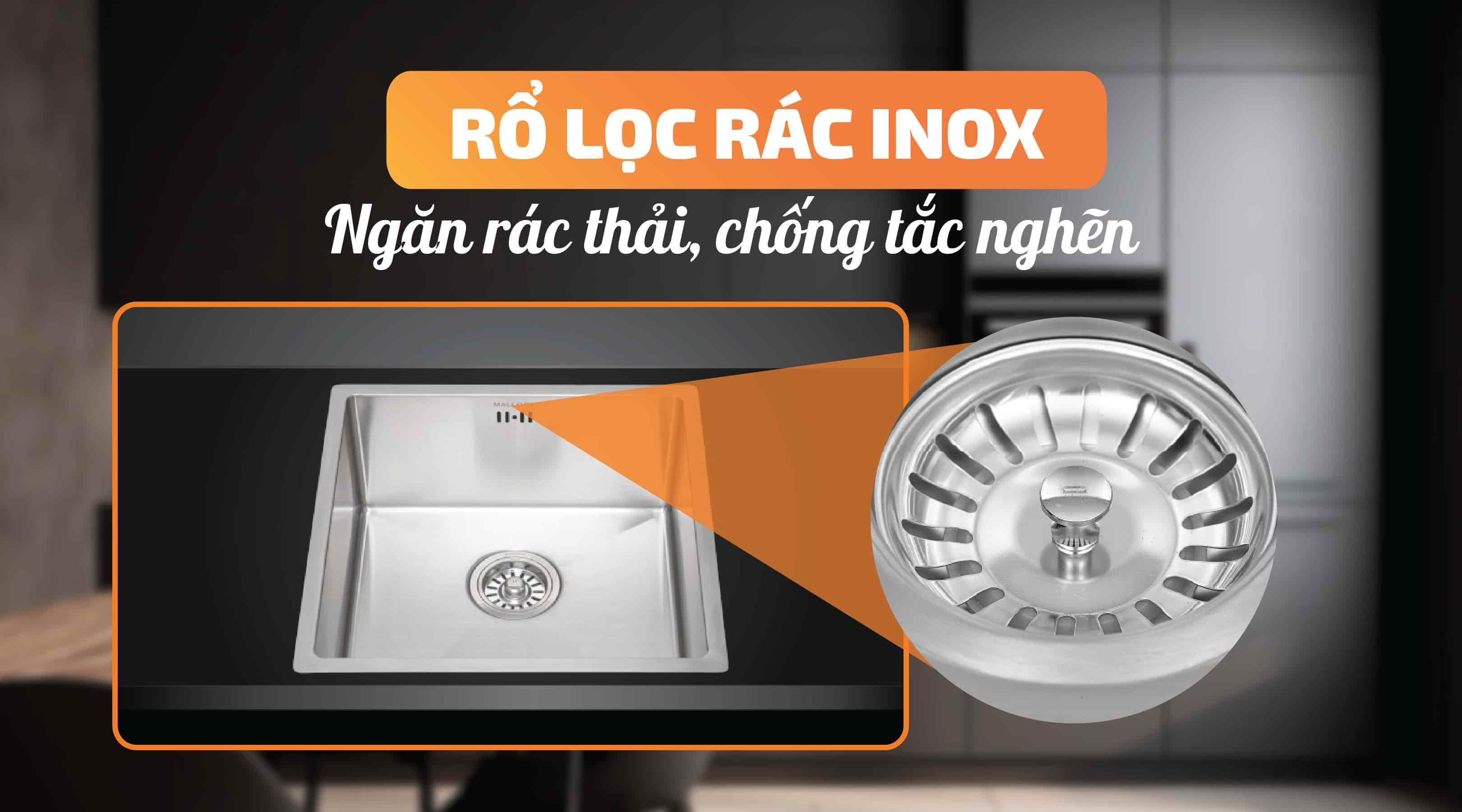 Chậu rửa chén Malloca MS 1044P - Rổ lọc rác Inox