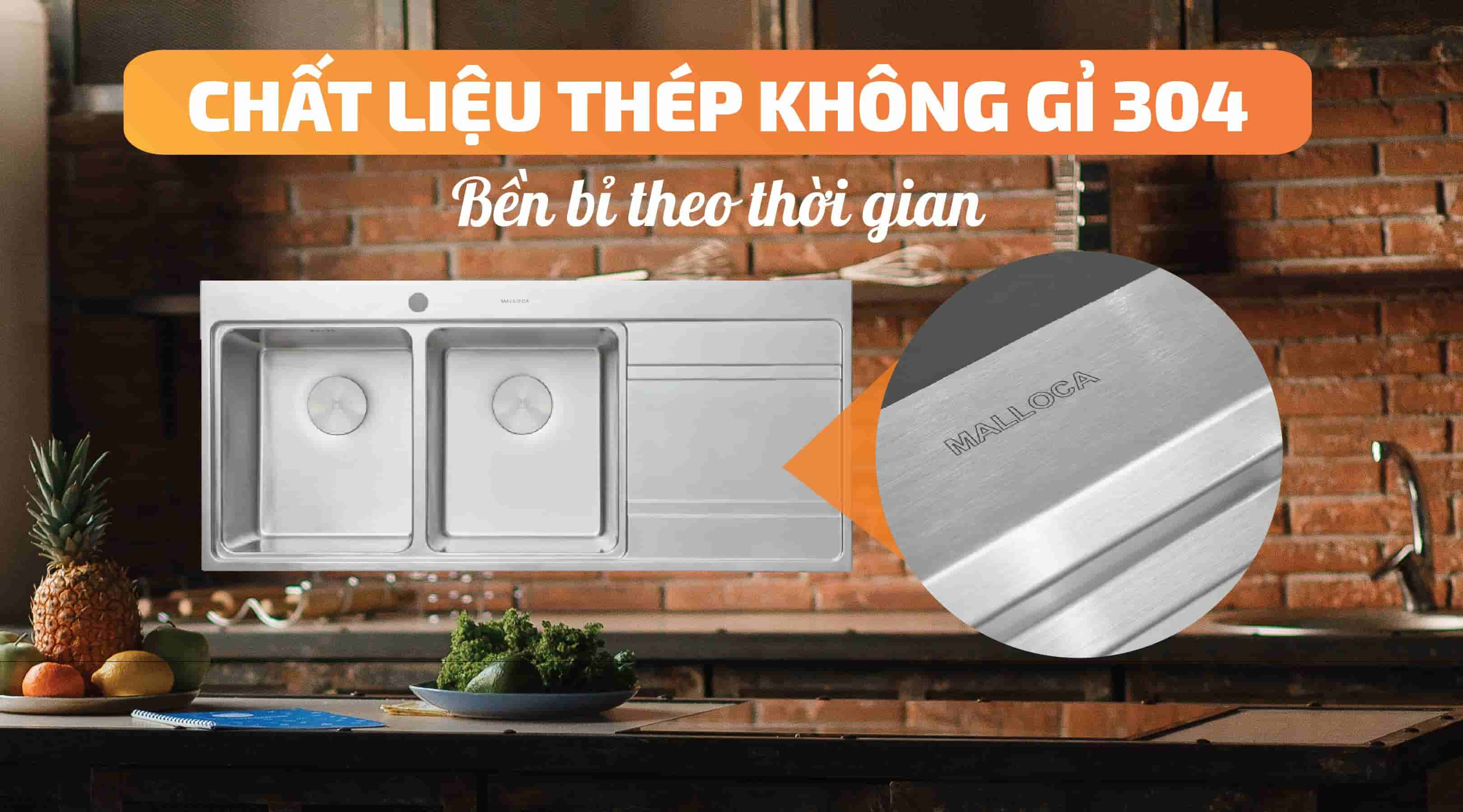 Chậu rửa chén Malloca MS 8804 - Chất liệu thép không gỉ