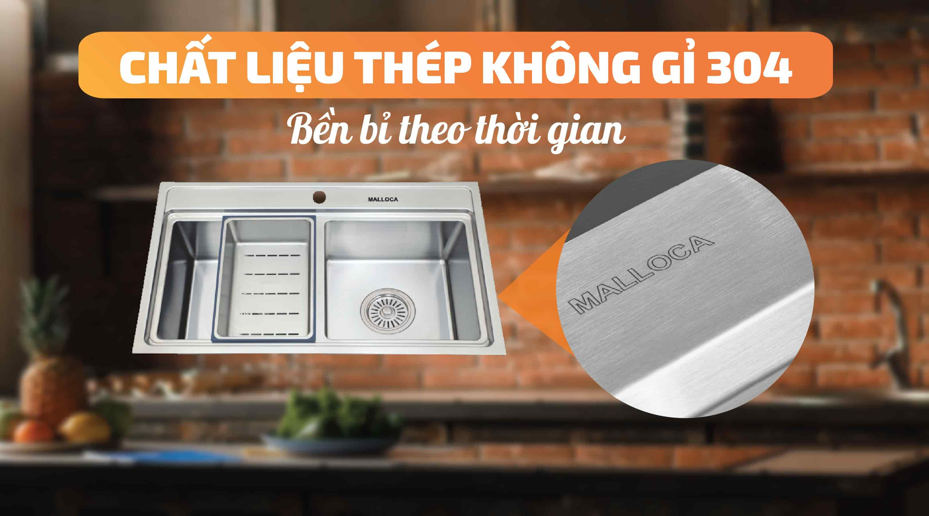 Chậu rửa chén Mallocs MS 8812 - Chất liệu thép không gỉ