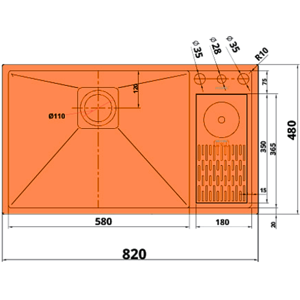 ảnh sản phẩm Chậu rửa có máy rửa cốc, chén Garis MS11.82