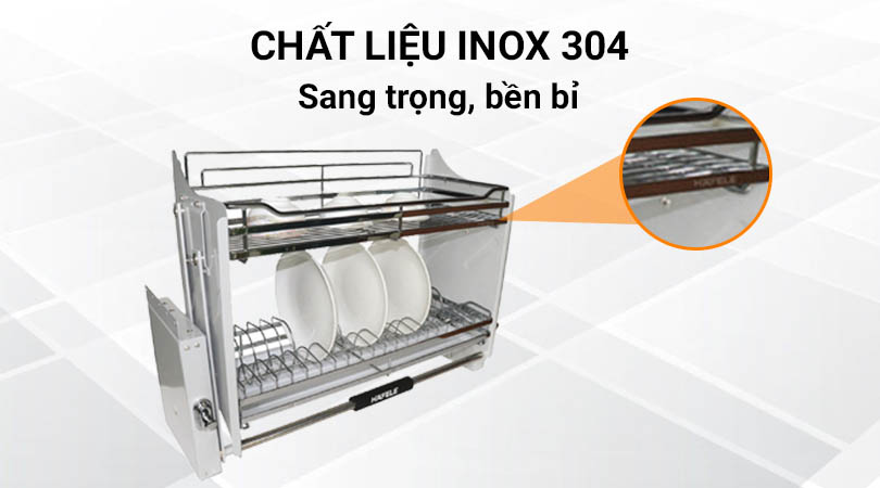 Chất liệu inox 304 của kệ nâng hạ Hafele 504.75.026