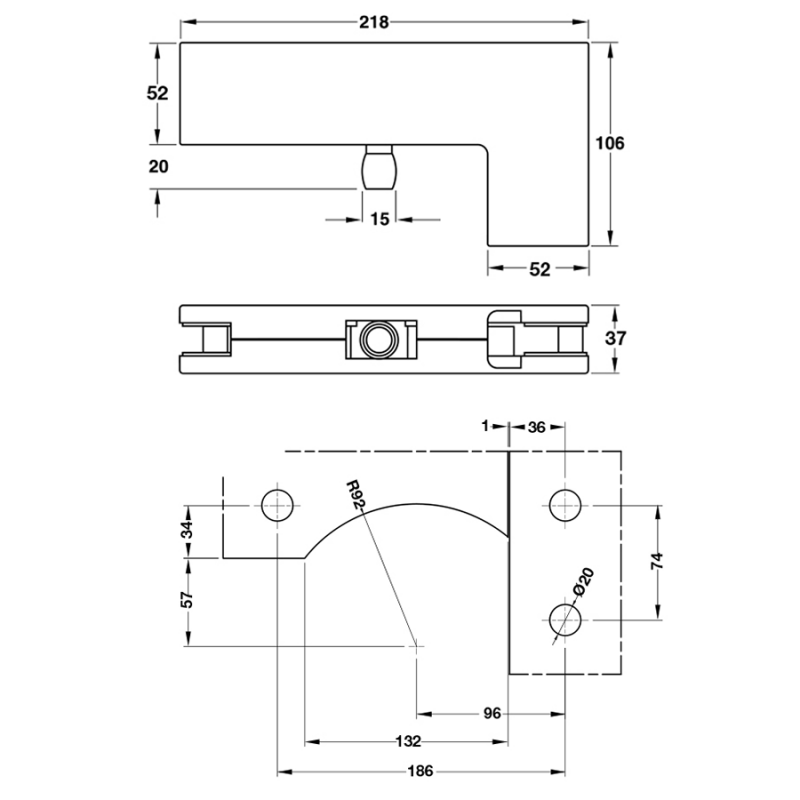 ảnh sản phẩm Kẹp kính chữ L inox mờ Hafele 981.50.040