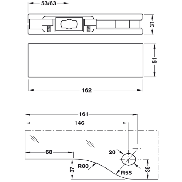 ảnh sản phẩm Kẹp kính dưới Hafele 981.00.001