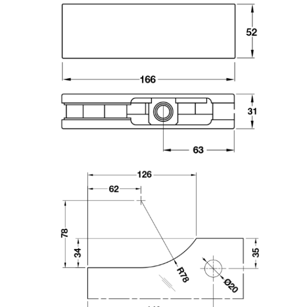 ảnh sản phẩm Kẹp kính trên màu đen 120kg Hafele 981.00.658