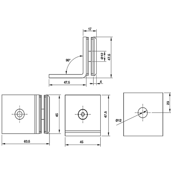 ảnh sản phẩm Kẹp kính tường nhà tắm có đế Hafele 981.77.910