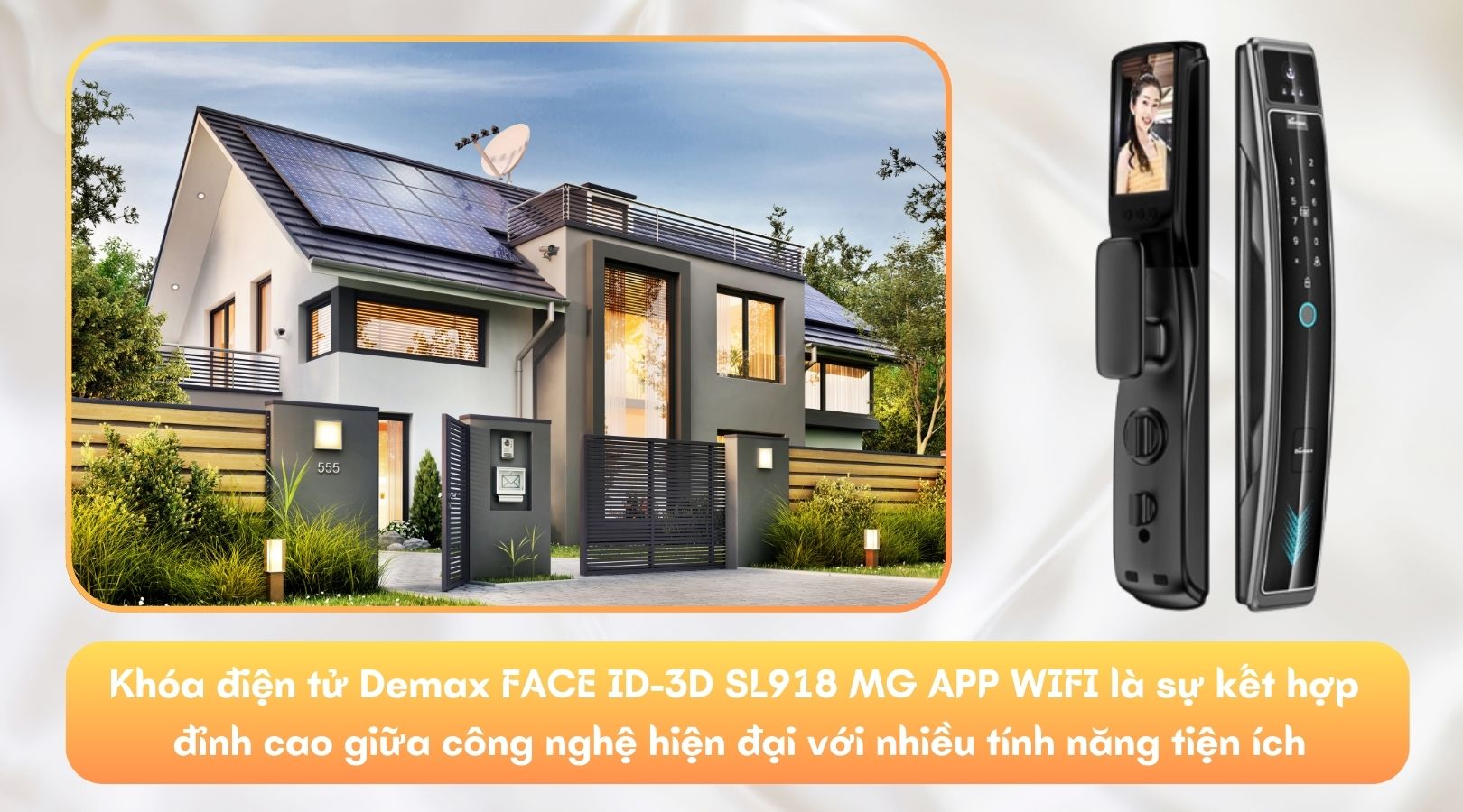 Khóa điện tử Demax FACE ID-3D SL918 MG APP WIFI sở hữu thiết kế sang trọng với màu xám ánh kim