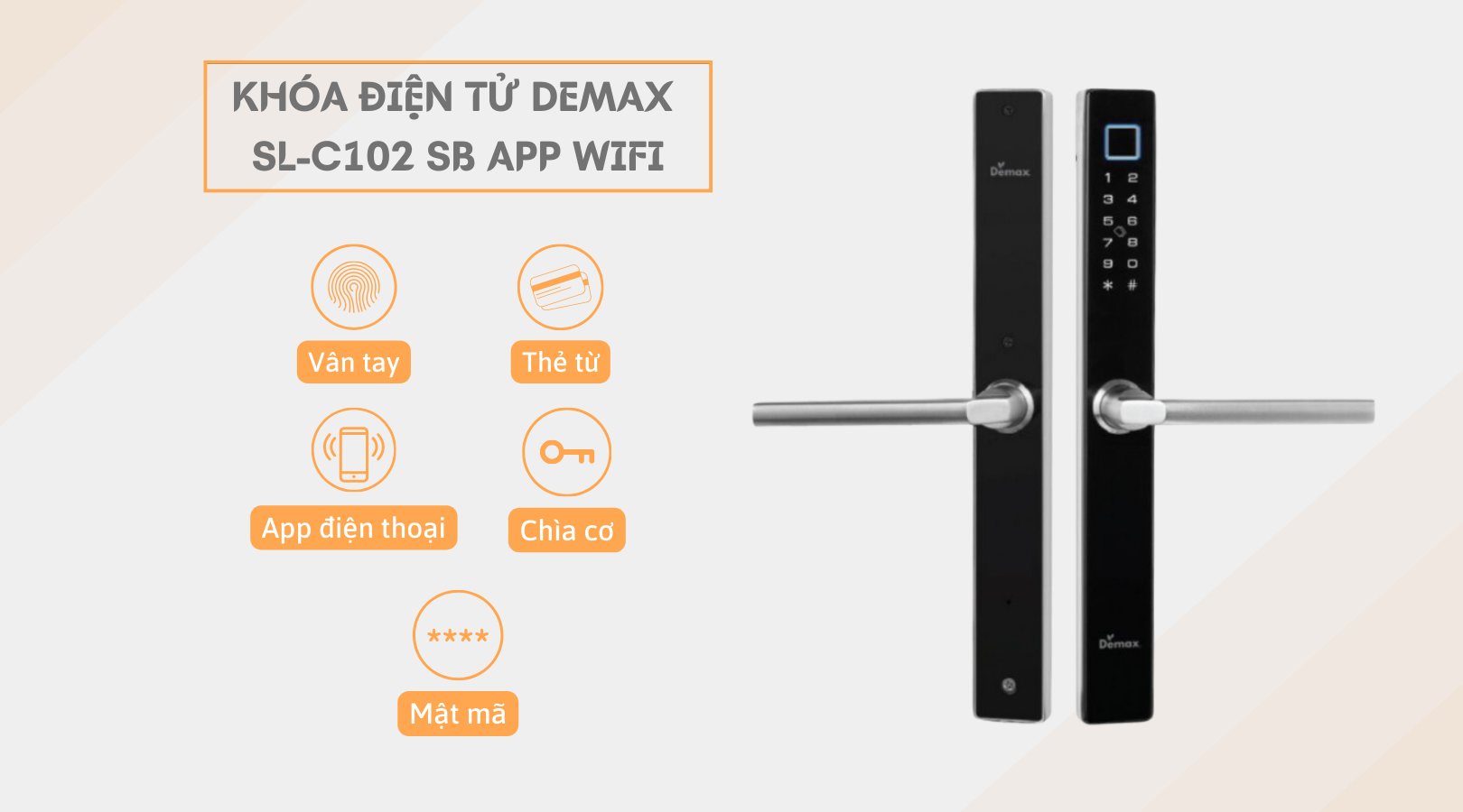 Khóa thông minh Demax SL-C102 SB APP WIFI mang đến sự tiện lợi tối đa với 5 phương thức mở khóa đa dạng