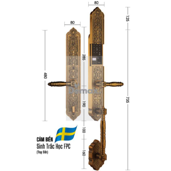 ảnh sản phẩm Khóa cửa đại sảnh biệt thự Demax SL886 GB App Wifi