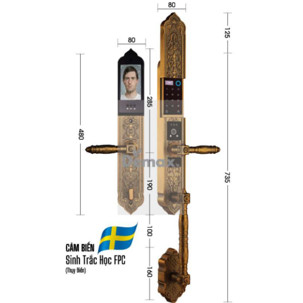 ảnh sản phẩm Khóa cửa đại sảnh biệt thự Demax SL986 GB App Wifi