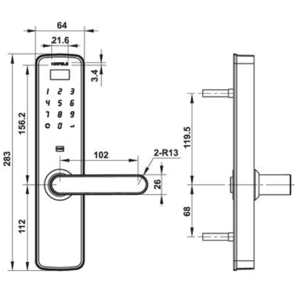 ảnh sản phẩm Khóa điện tử Hafele DL7000 912.20.314 (thân nhỏ)