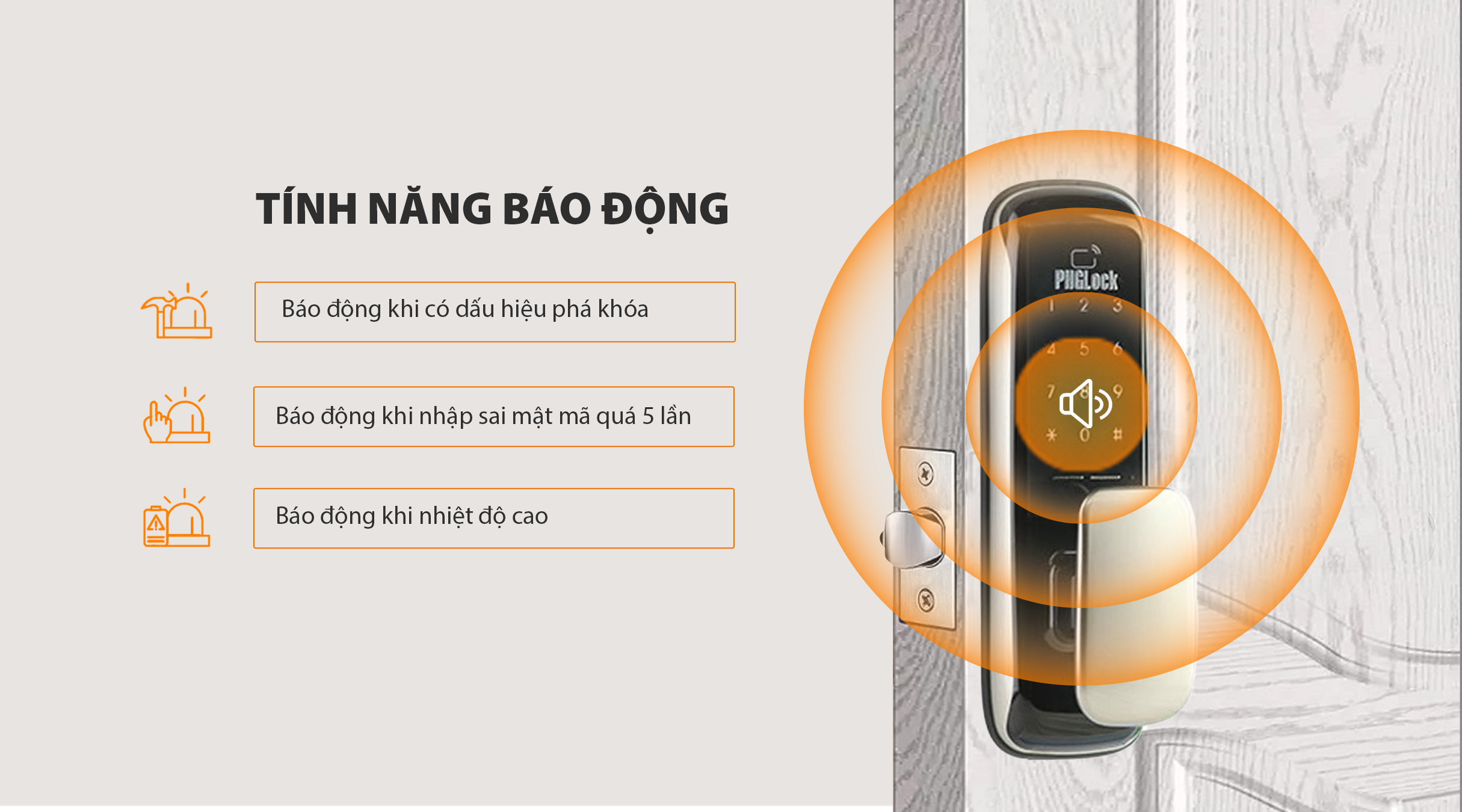 Tính năng báo động của khóa điện tử PHGLock KP3301